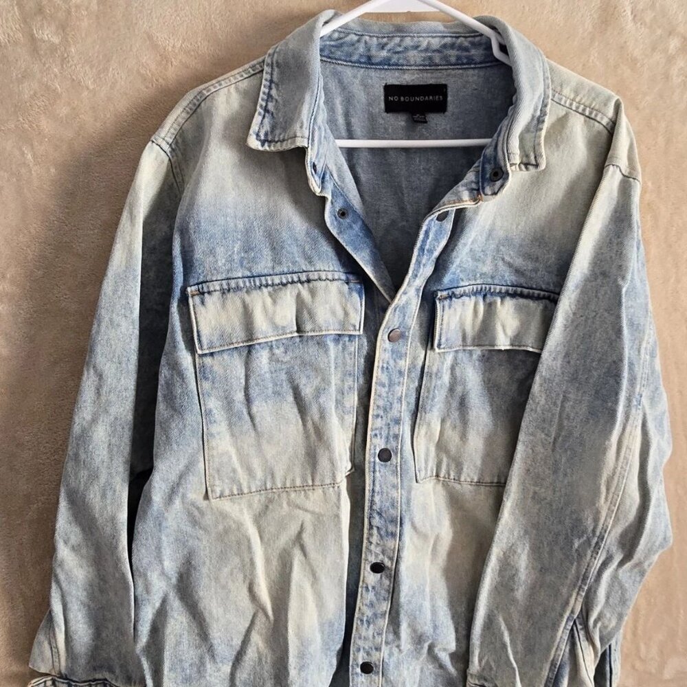 No Boundaries M Men’s Acid Wash Denim Jacket Snap Button 90s‎ Retro Grunge